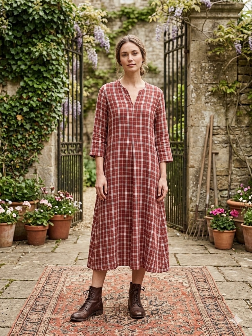 Flax Rust Plaid Midi Dress- Rare find!
